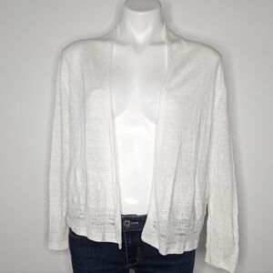✨3/$15 Nanette Nanette Lepore white linen lightweight loose knit open cardigan M